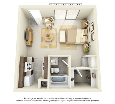 Floor plan for studio, 1 bath, 420 sqft